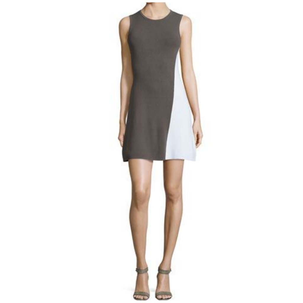 Theory Gray & White Sleeveless Sheath Dress Large